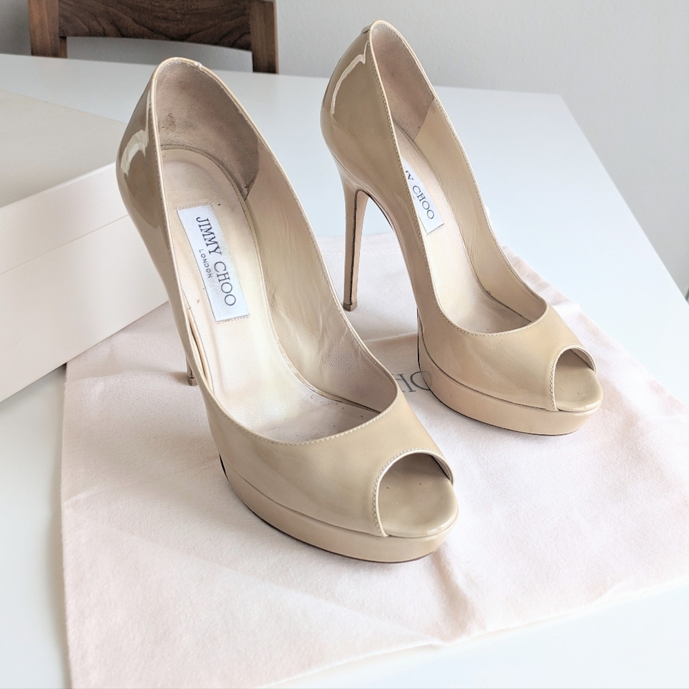 Jimmy Choo Classic 247 Patent Leather Nude Pumps
